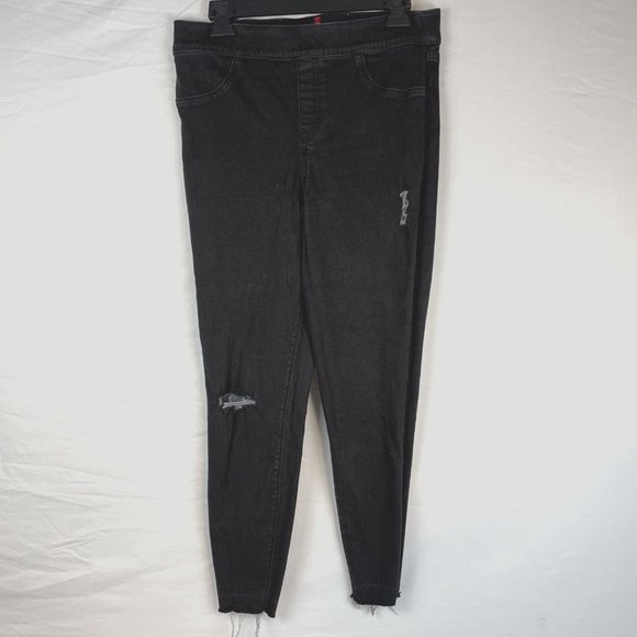Spanx Jegging Women's Size Large Black Distressed Raw Hem Performance Stretch - Picture 2 of 13